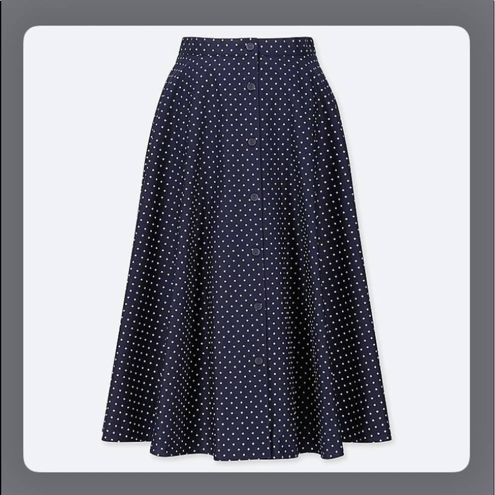 Uniqlo navy polka dot midi skirt
